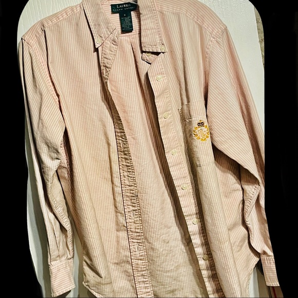 pink pinstriped button-down polo womens small - Picture 7 of 9